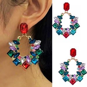 New Red Blue Colorful Rhinestone Post Statement Earring